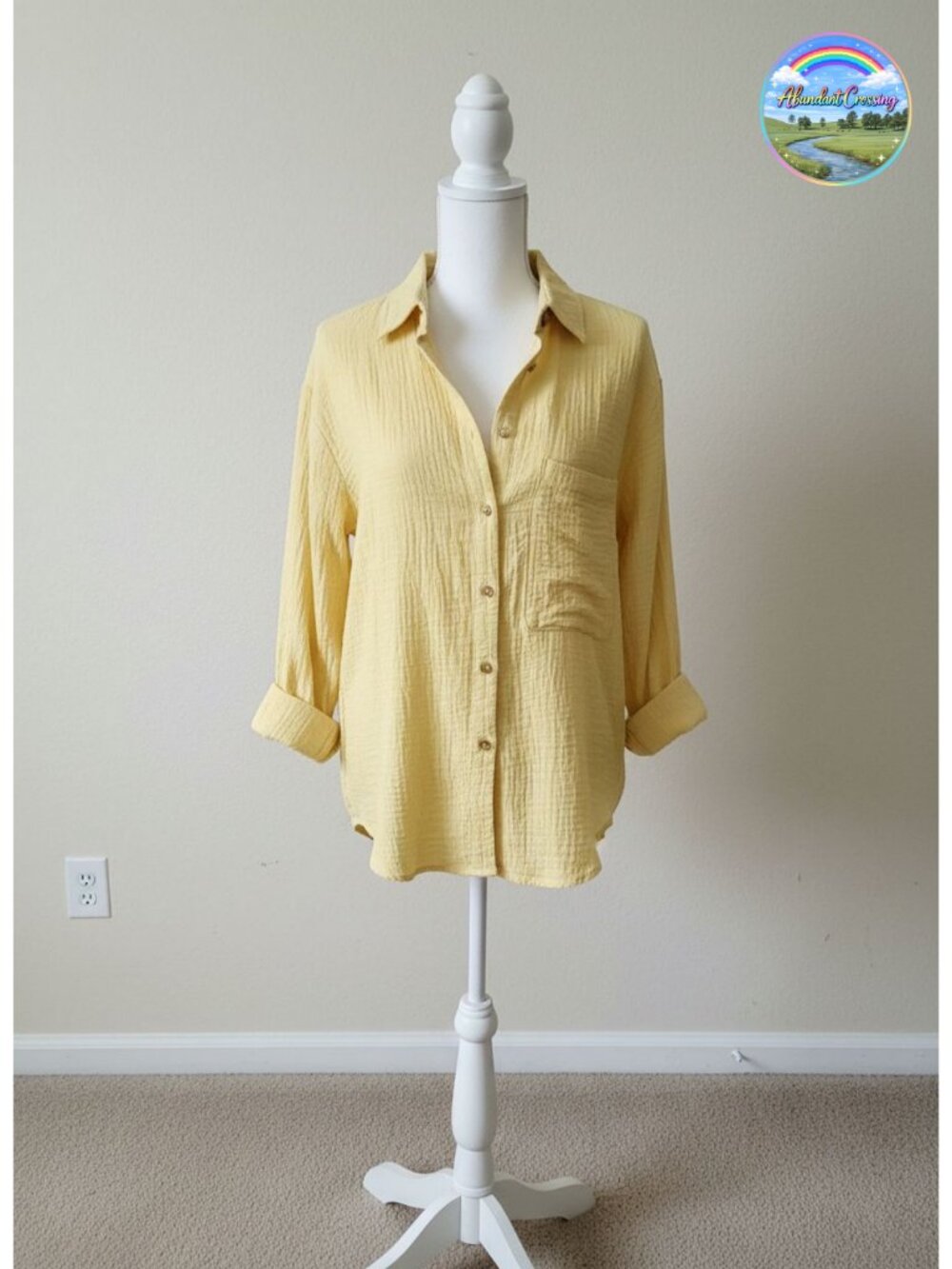 Cotton Gauze Button Down Shirt Long Sleeve Collared Tunic with Pockets